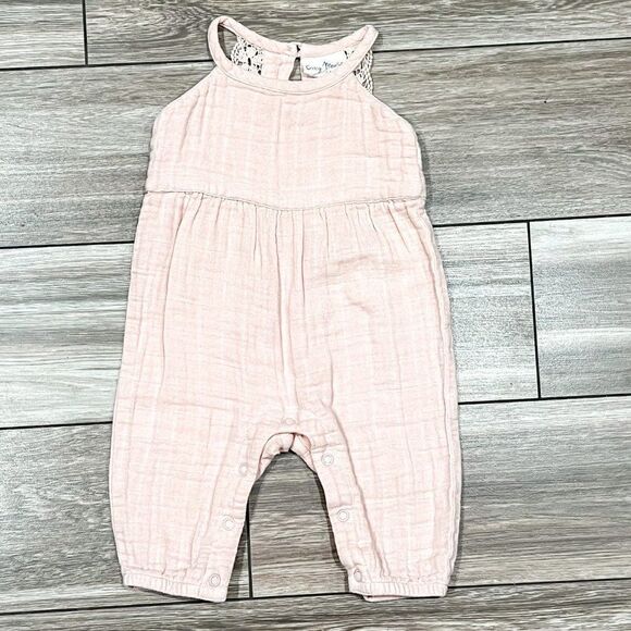City Mouse Organic Pink Lace Romper, Size 0-3M - Picture 1 of 5